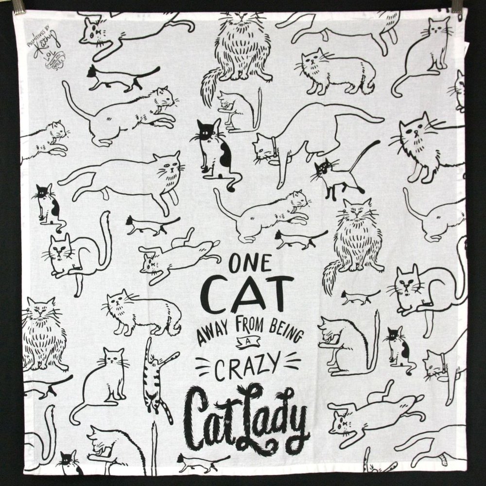 Primitives by Kathy Crazy Cat Lady Cotton Linen Kitchen Tea Towel Black White